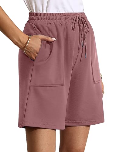 Uniexcosm Kurze Sportshorts Damen Sporthose High Waist Shorts Damen Sommer Shorty mit Taschen und Kordelzug Freizeitshorts für Running Gym Fitness Rosa L von Uniexcosm