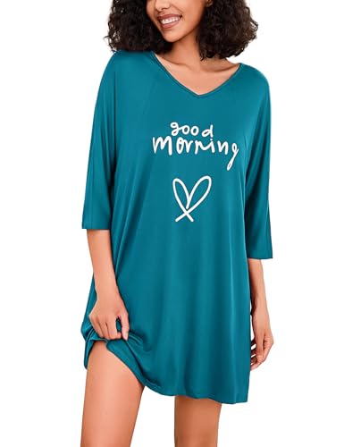 Uniexcosm Nachthemd Damen 3/4 Ärmel Schlafshirt V-Ausschnitt Baumwolle Oversize Nachtwäsche Bedrucktes Sleepshirt Lässige Schlafkleid Kobaltblau 3XL Uniexcosm Nachthemd Damen 3/4 Ärmel Schlafshirt V-Ausschnitt Baumwolle Oversize Nachtwäsche Bedrucktes Sleepshirt Lässige Schlafkleid Kobaltblau 3XL von Uniexcosm