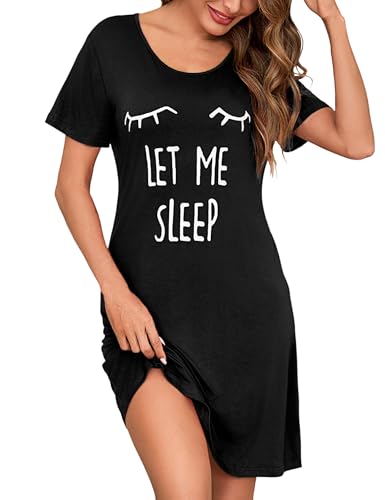 Uniexcosm Nachthemd Damen Kurzarm Süß Schlafshirt Wimperndruck Nachtwäsche mit Rundhals Sommer Soft Sleepshirt Schwarz XL Uniexcosm Nachthemd Damen Kurzarm Süß Schlafshirt Wimperndruck Nachtwäsche mit Rundhals Sommer Soft Sleepshirt Schwarz XL von Uniexcosm