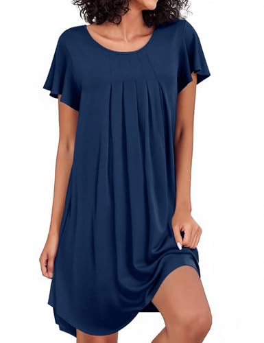 Uniexcosm Nachthemd Damen Rundhals Rüschen Sleepshirt Kurzarm Nachtwäsche Loose Fit Nachtkleid Baumwolle Plissee Sleepwear Blau XXL Uniexcosm Nachthemd Damen Rundhals Rüschen Sleepshirt Kurzarm Nachtwäsche Loose Fit Nachtkleid Baumwolle Plissee Sleepwear Blau XXL von Uniexcosm