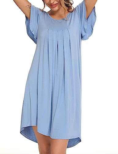 Uniexcosm Nachthemd Damen Rundhals Rüschen Sleepshirt Kurzarm Nachtwäsche Loose Fit Nachtkleid Baumwolle Plissee Sleepwear Hellblau L Uniexcosm Nachthemd Damen Rundhals Rüschen Sleepshirt Kurzarm Nachtwäsche Loose Fit Nachtkleid Baumwolle Plissee Sleepwear Hellblau L von Uniexcosm