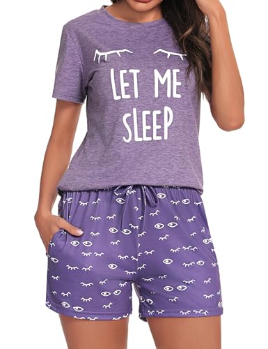 Uniexcosm Schlafanzug Damen Kurz Baumwolle Zweiteiliger Pyjama Set Kurzarm Nachtwäsche Wimperndruck Sleepwear Hausanzug Loungewear Stil 1:Lila XXL Uniexcosm Schlafanzug Damen Kurz Baumwolle Zweiteiliger Pyjama Set Kurzarm Nachtwäsche Wimperndruck Sleepwear Hausanzug Loungewear Stil 1:Lila XXL von Uniexcosm