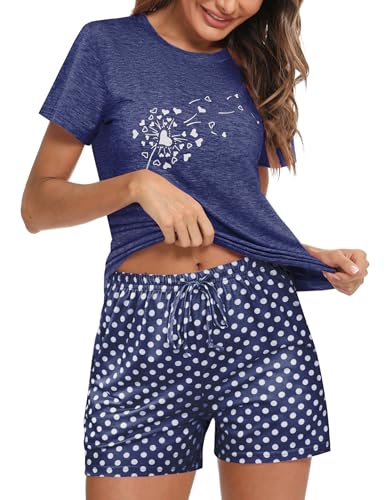 Uniexcosm Schlafanzug Damen Kurz Zweiteiler Pyjama Set Baumwolle Nachtwäsche Löwenzahnmuster Oberteil und Polka Dot Schlafshort Sleepshirt für Sommer Marineblau S Uniexcosm Schlafanzug Damen Kurz Zweiteiler Pyjama Set Baumwolle Nachtwäsche Löwenzahnmuster Oberteil und Polka Dot Schlafshort Sleepshirt für Sommer Marineblau S von Uniexcosm