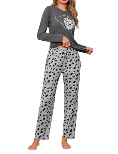 Uniexcosm Schlafanzug Damen Lang Pyjama Set Baumwolle Zweiteiliger Nachtwäsche Oberteil und Pyjamahose Sleepwear TA XL von Uniexcosm