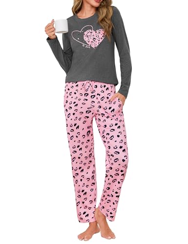 Uniexcosm Schlafanzug Damen Lang Pyjama Set Baumwolle Zweiteiliger Nachtwäsche Oberteil und Pyjamahose Sleepwear TB M von Uniexcosm