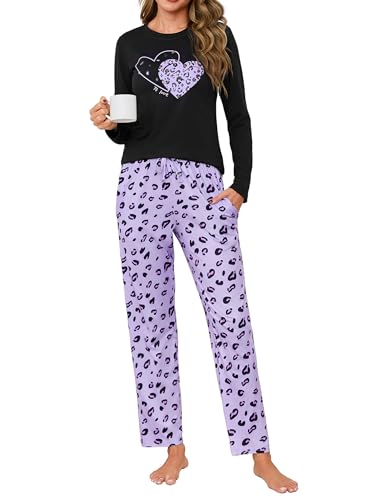 Uniexcosm Schlafanzug Damen Lang Pyjama Set Baumwolle Zweiteiliger Nachtwäsche Oberteil und Pyjamahose Sleepwear TC XXL von Uniexcosm
