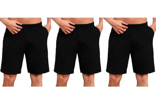Uniexcosm Schlafanzughose Herren Kurz Sommer Schlafshorts Baumwolle Bermudahose Pyjamahose Shorty Schlafhose für Männer 3 Pack Schwarz XL von Uniexcosm
