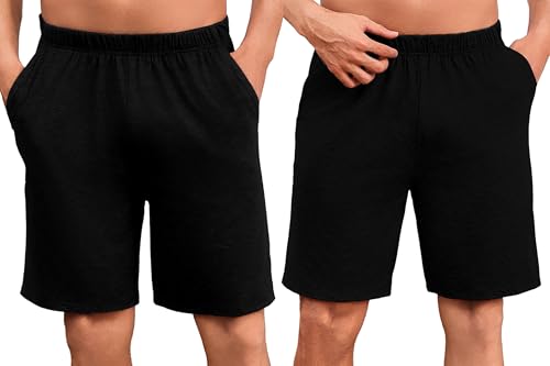 Uniexcosm Schlafanzughose Herren Kurz Sommer Schlafshorts Pyjamahose Baumwolle Bermudahose Shorty Schlafhose für Männer 2 Pack Schwarz M von Uniexcosm