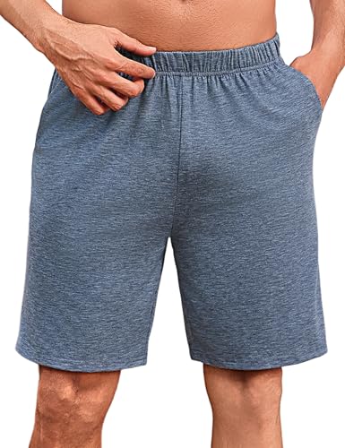 Uniexcosm Schlafanzughose Herren Kurz Sommer Schlafshorts Pyjamahose Baumwolle Bermudahose Shorty Schlafhose für Männer Blau XL von Uniexcosm