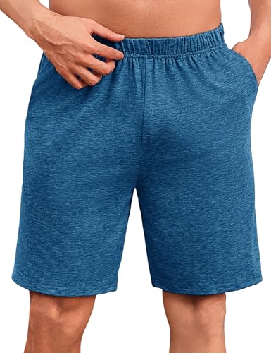 Uniexcosm Schlafanzughose Herren Kurz Sommer Schlafshorts Pyjamahose Baumwolle Bermudahose Shorty Schlafhose für Männer Hellblau XL von Uniexcosm