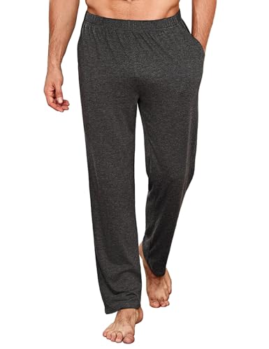Uniexcosm Schlafanzughose Herren Lang Einfarbige Pyjamahose Baumwolle Schlafhose Freizeithose Haushose Pyjamaunterteil für Männer mit Taschen Dunkelgrau M von Uniexcosm