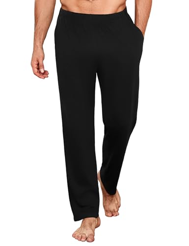Uniexcosm Schlafanzughose Herren Lang Einfarbige Pyjamahose Baumwolle Schlafhose Freizeithose Haushose Pyjamaunterteil für Männer mit Taschen Schwarz 3XL von Uniexcosm