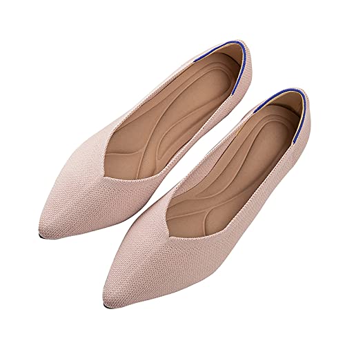 Unifizz Damen Ballett Flache Schuhe Strick Kleid Schuhe Spitz Zehe Slip On Ballerina Walking Flats Schuhe für Frau Low Wedge Komfort Weich, rose, 40.5 EU von Unifizz