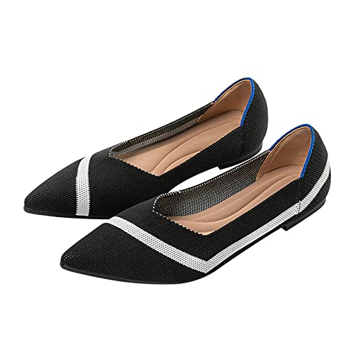 Unifizz Damen Ballett Flache Schuhe Strick Kleid Schuhe Spitz Zehe Slip On Ballerina Walking Flats Schuhe für Frau Low Wedge Komfort Weich, schwarz / weiß, 41 EU von Unifizz