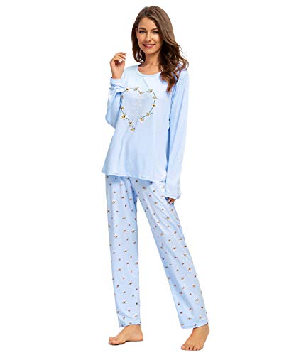 Unifizz Damen Pyjama-Sets Baumwolle Damen Lounge Wear Weiche Nachtwäsche Yoga Jogging Style Trainingsanzug Nachtwäsche Top & Hose Outfits Gr. X-Small, #243_blau von Unifizz