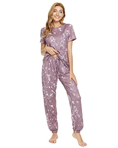 Unifizz Damen-Schlafanzug, langärmelig, gebürstet, Nachtwäsche, Batikdesign, bedruckt, Oberteil und Hose Gr. 48, #Tie Dye_2_Pink von Unifizz