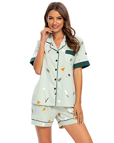 Unifizz Damen Schlafanzug Kurz/Lang Baumwolle Hausanzug Nachthemd Zweiteiliger zum Knöpfen Sommer Sexy Pyjama Shorty Set Loungewear von Unifizz