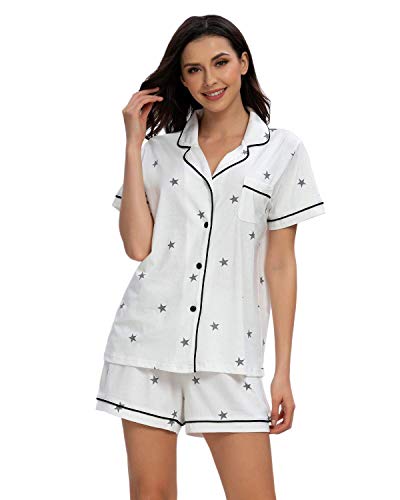 Unifizz Damen Schlafanzug Kurz/Lang Baumwolle Hausanzug Nachthemd Zweiteiliger zum Knöpfen Sommer Sexy Pyjama Shorty Set Loungewear von Unifizz