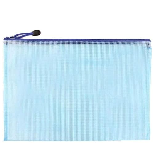 Unifizz Kunststoff-Brieftaschen, Reißverschlussbeutel, wasserdicht, transparent, Netzstoff, Dokumententasche, Büro, Schule, Aufbewahrungstaschen für Geschäftsbelege, Organisation, 22 x 11 cm, Blau, 1 von Unifizz