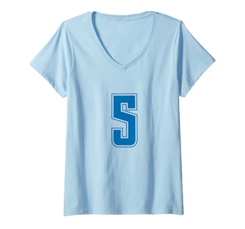 Damen Blau Nummer 5 Mannschaft Sport Nummerierte Uniform T-Shirt mit V-Ausschnitt von Uniform Blue Number Sports DESIGN ON THE FRONT