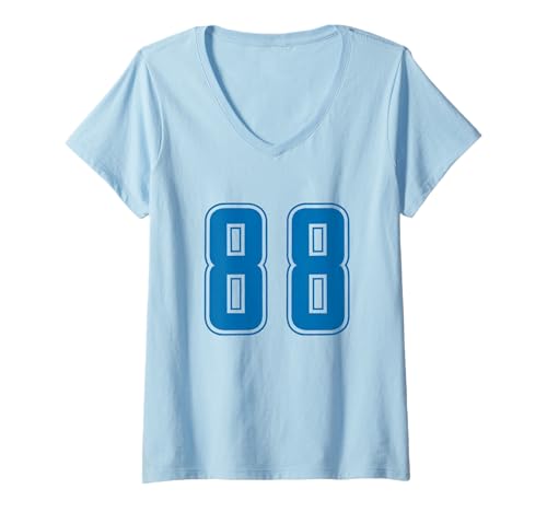 Damen Blau Nummer 88 Mannschaft Sport Nummerierte Uniform T-Shirt mit V-Ausschnitt von Uniform Blue Number Sports DESIGN ON THE FRONT