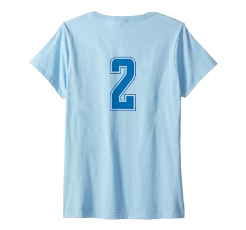 Damen Blau Nummer 2 Mannschaft Sport Nummerierte Uniform T-Shirt mit V-Ausschnitt von Uniform Numbered Blau DESIGN AUF DER RÜCKSEITE