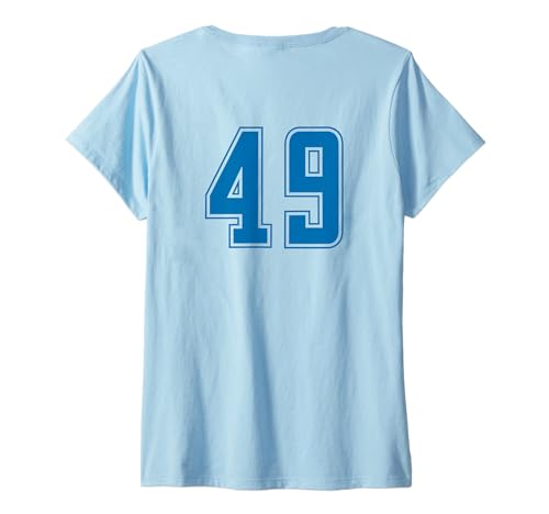 Damen Blau Nummer 49 Mannschaft Sport Nummerierte Uniform T-Shirt mit V-Ausschnitt von Uniform Numbered Blau DESIGN AUF DER RÜCKSEITE