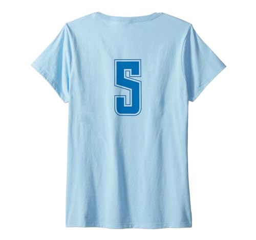 Damen Blau Nummer 5 Mannschaft Sport Nummerierte Uniform T-Shirt mit V-Ausschnitt von Uniform Numbered Blau DESIGN AUF DER RÜCKSEITE