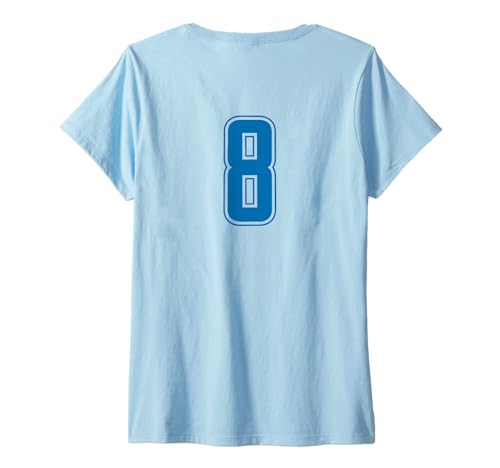 Damen Blau Nummer 8 Mannschaft Sport Nummerierte Uniform T-Shirt mit V-Ausschnitt von Uniform Numbered Blau DESIGN AUF DER RÜCKSEITE