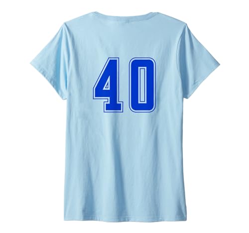 Damen Königsblau Nummer 40 Mannschaft Sport Nummerierte Uniform T-Shirt mit V-Ausschnitt von Uniform Numbered Blau DESIGN AUF DER RÜCKSEITE