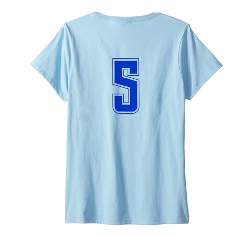 Damen Königsblau Nummer 5 Mannschaft Sport Nummerierte Uniform T-Shirt mit V-Ausschnitt von Uniform Numbered Blau DESIGN AUF DER RÜCKSEITE