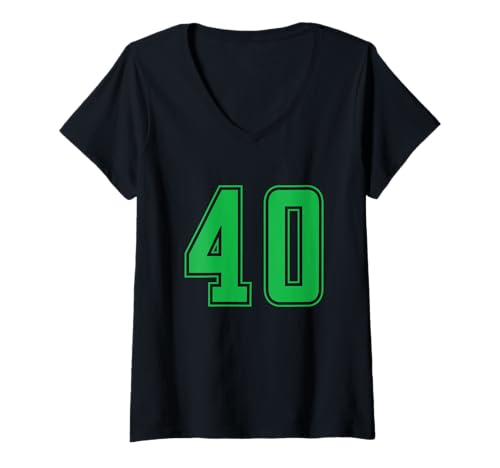 Damen Grün Nummer 40 Mannschaft Sport Nummerierte Uniform T-Shirt mit V-Ausschnitt von Uniform Numbered Retro Sports DESIGN ON THE FRONT