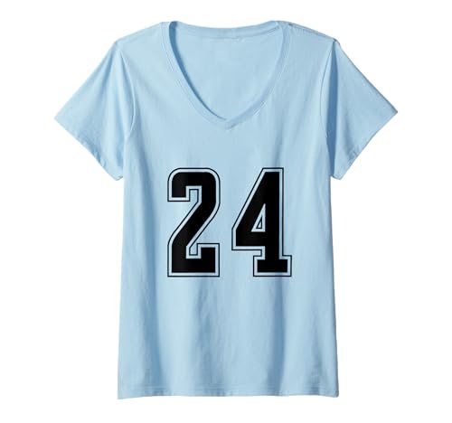 Damen Schwarz Nummer 24 Mannschaft Sport Nummerierte Uniform T-Shirt mit V-Ausschnitt von Uniform Numbered Retro Sports DESIGN ON THE FRONT