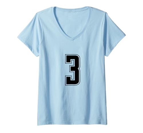 Damen Schwarz Nummer 3 Mannschaft Sport Nummerierte Uniform T-Shirt mit V-Ausschnitt von Uniform Numbered Retro Sports DESIGN ON THE FRONT