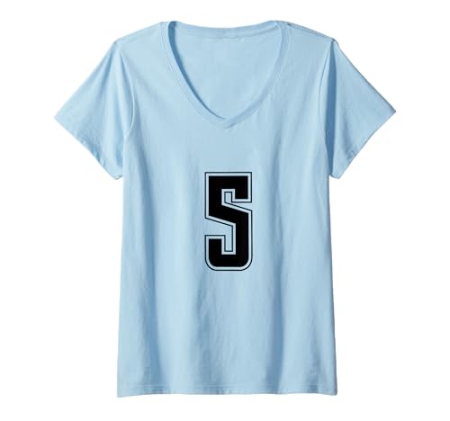 Damen Schwarz Nummer 5 Mannschaft Sport Nummerierte Uniform T-Shirt mit V-Ausschnitt von Uniform Numbered Retro Sports DESIGN ON THE FRONT