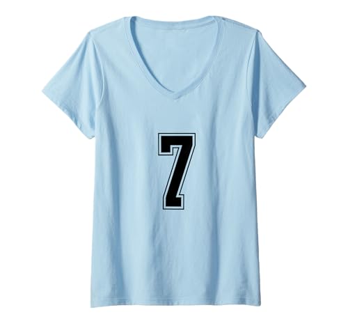 Damen Schwarz Nummer 7 Mannschaft Sport Nummerierte Uniform T-Shirt mit V-Ausschnitt von Uniform Numbered Retro Sports DESIGN ON THE FRONT