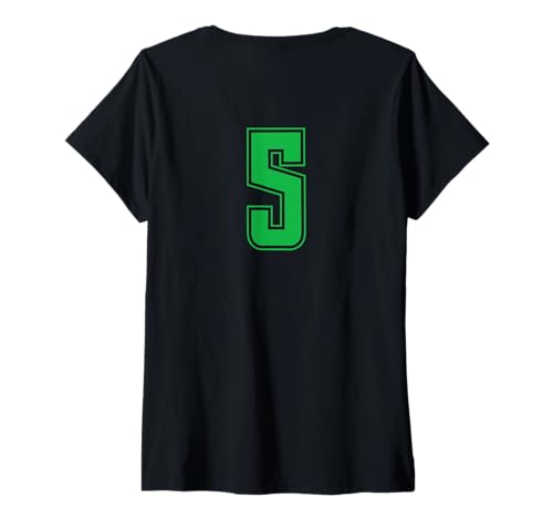 Damen Grün Nummer 5 Mannschaft Sport Nummerierte Uniform T-Shirt mit V-Ausschnitt von Uniform Numbered Sports DESIGN AUF DER RÜCKSEITE