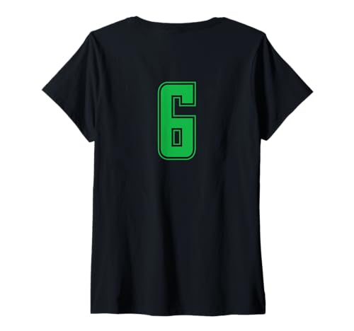 Damen Grün Nummer 6 Mannschaft Sport Nummerierte Uniform T-Shirt mit V-Ausschnitt von Uniform Numbered Sports DESIGN AUF DER RÜCKSEITE