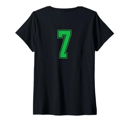 Damen Grün Nummer 7 Mannschaft Sport Nummerierte Uniform T-Shirt mit V-Ausschnitt von Uniform Numbered Sports DESIGN AUF DER RÜCKSEITE
