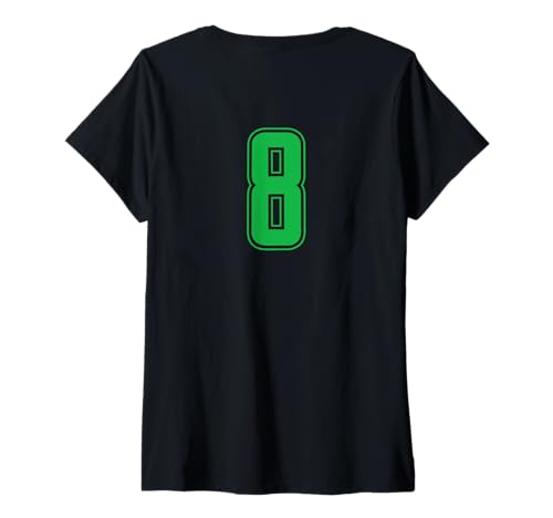 Damen Grün Nummer 8 Mannschaft Sport Nummerierte Uniform T-Shirt mit V-Ausschnitt von Uniform Numbered Sports DESIGN AUF DER RÜCKSEITE