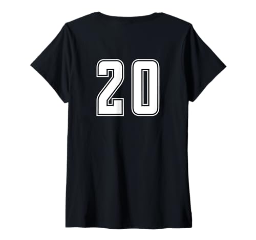 Damen Weiß Nummer 20 Team Junior Sports Weiß Nummerierte Uniform T-Shirt mit V-Ausschnitt von Uniform Numbered Sports DESIGN AUF DER RÜCKSEITE