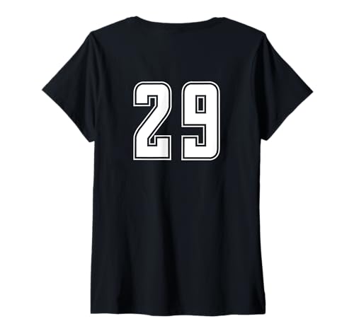 Damen Weiß Nummer 29 Team Junior Sports Weiß Nummerierte Uniform T-Shirt mit V-Ausschnitt von Uniform Numbered Sports DESIGN AUF DER RÜCKSEITE
