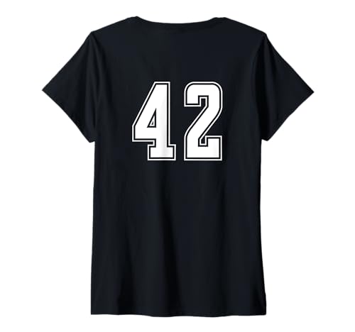 Damen Weiß Nummer 42 Team Junior Sports Weiß Nummerierte Uniform T-Shirt mit V-Ausschnitt von Uniform Numbered Sports DESIGN AUF DER RÜCKSEITE