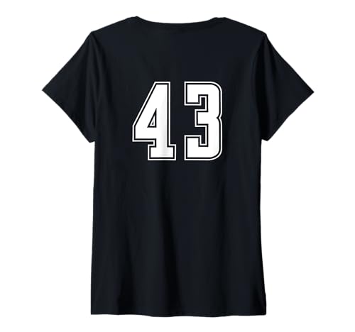 Damen Weiß Nummer 43 Team Junior Sports Weiß Nummerierte Uniform T-Shirt mit V-Ausschnitt von Uniform Numbered Sports DESIGN AUF DER RÜCKSEITE