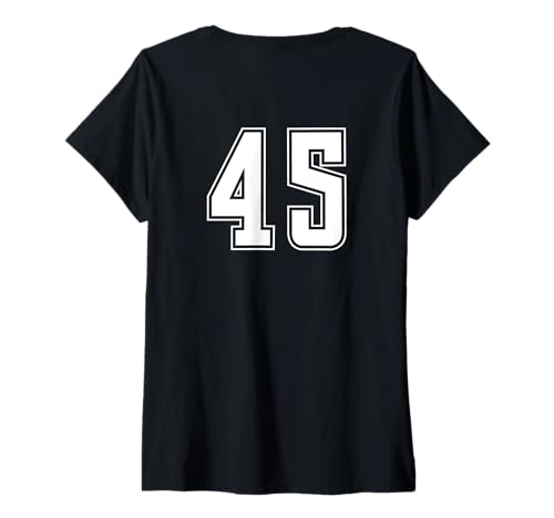 Damen Weiß Nummer 45 Team Junior Sports Weiß Nummerierte Uniform T-Shirt mit V-Ausschnitt von Uniform Numbered Sports DESIGN AUF DER RÜCKSEITE