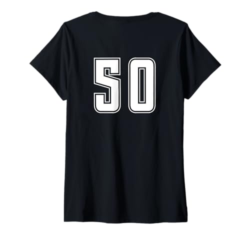 Damen Weiß Nummer 50 Team Junior Sports Weiß Nummerierte Uniform T-Shirt mit V-Ausschnitt von Uniform Numbered Sports DESIGN AUF DER RÜCKSEITE
