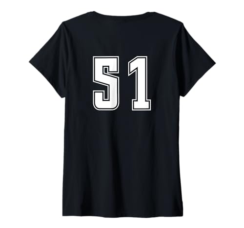 Damen Weiß Nummer 51 Team Junior Sports Weiß Nummerierte Uniform T-Shirt mit V-Ausschnitt von Uniform Numbered Sports DESIGN AUF DER RÜCKSEITE