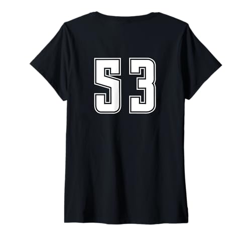Damen Weiß Nummer 53 Team Junior Sports Weiß Nummerierte Uniform T-Shirt mit V-Ausschnitt von Uniform Numbered Sports DESIGN AUF DER RÜCKSEITE