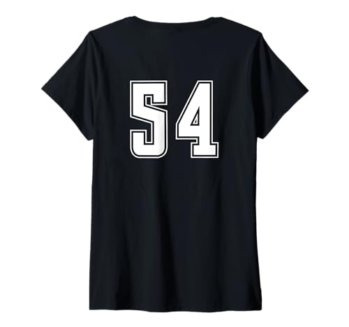 Damen Weiß Nummer 54 Team Junior Sports Weiß Nummerierte Uniform T-Shirt mit V-Ausschnitt von Uniform Numbered Sports DESIGN AUF DER RÜCKSEITE