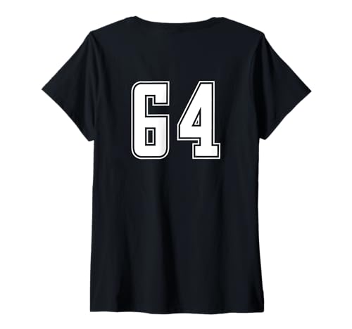 Damen Weiß Nummer 64 Team Junior Sports Weiß Nummerierte Uniform T-Shirt mit V-Ausschnitt von Uniform Numbered Sports DESIGN AUF DER RÜCKSEITE